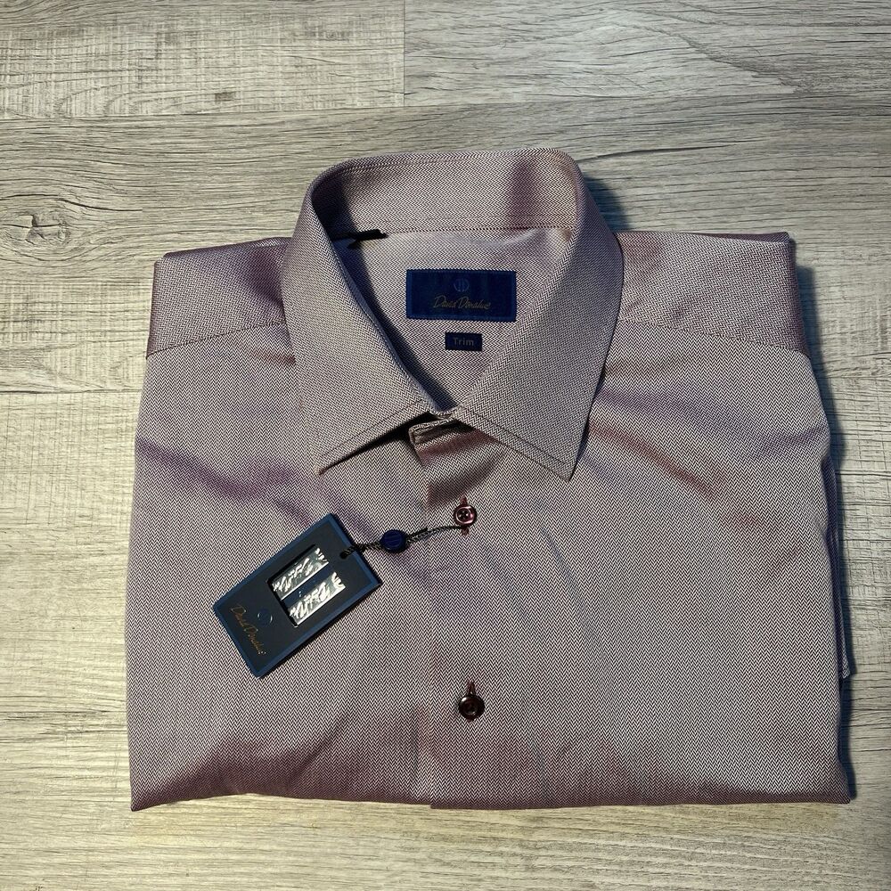 David Donahue Dress Shirt Mens 18.5 36/37 Merlot Trim Fit Long Sleeve NWT